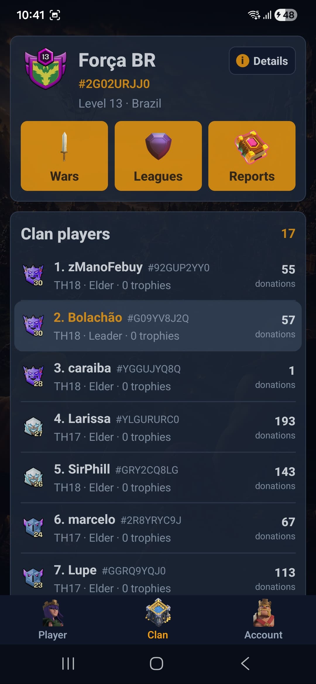 Clash Players mobile app screen